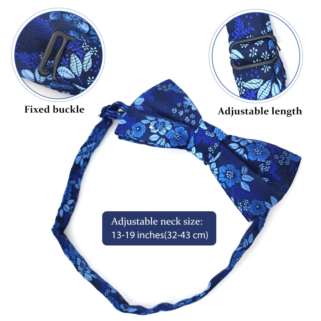 GUSTAVE Men's Bow Tie-Floral Jacquard Bow Tie Set Pocket Square Exquisite Collection (Blue) GUSTAVE Men's Bow Tie-Floral Jacquard Bow Tie Set Pocket Square Exquisite Collection (Blue)